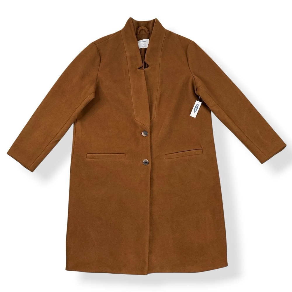 Old Navy Coat Women XL Tan Brown Chesterfield Overcoat Long Button NWT